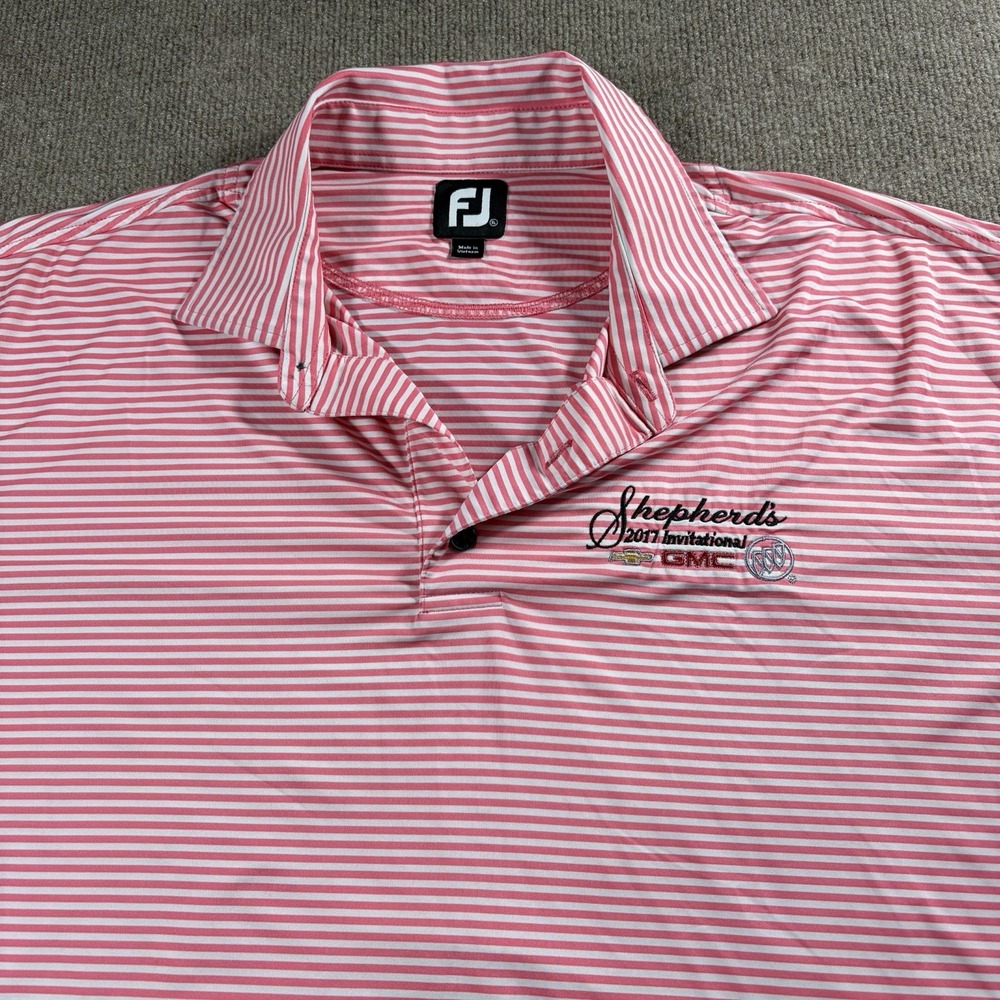 Footjoy FJ Mens Polo Shirt Size Xl Pink/white Stripped 2017 Shepherd Invitationa - Picture 2 of 9